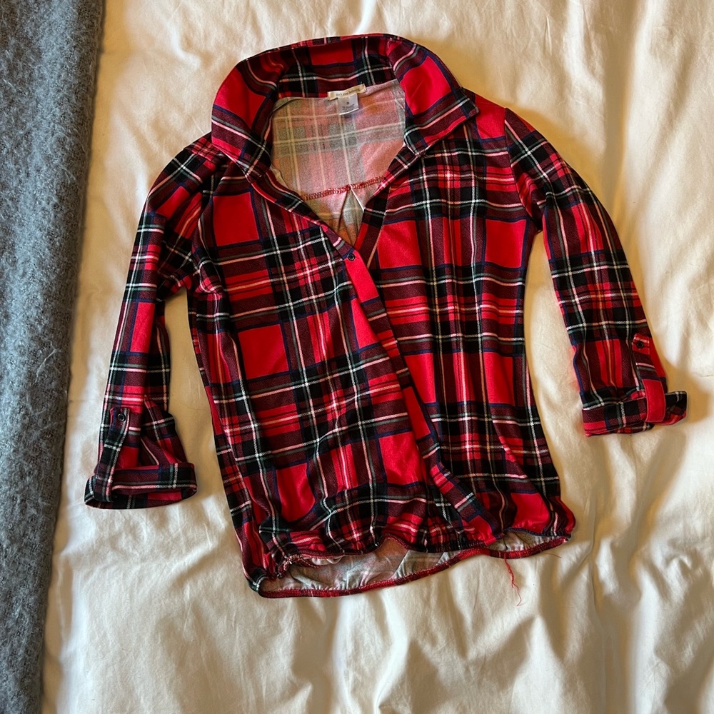 The Bay - red and black plaid shirt - Christmas sweater